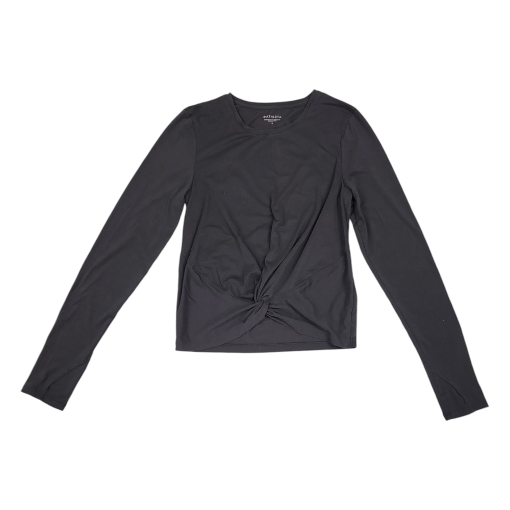 Athleta Active Long Sleeve Black Twist Front Top w/ Thumb Holes, Small